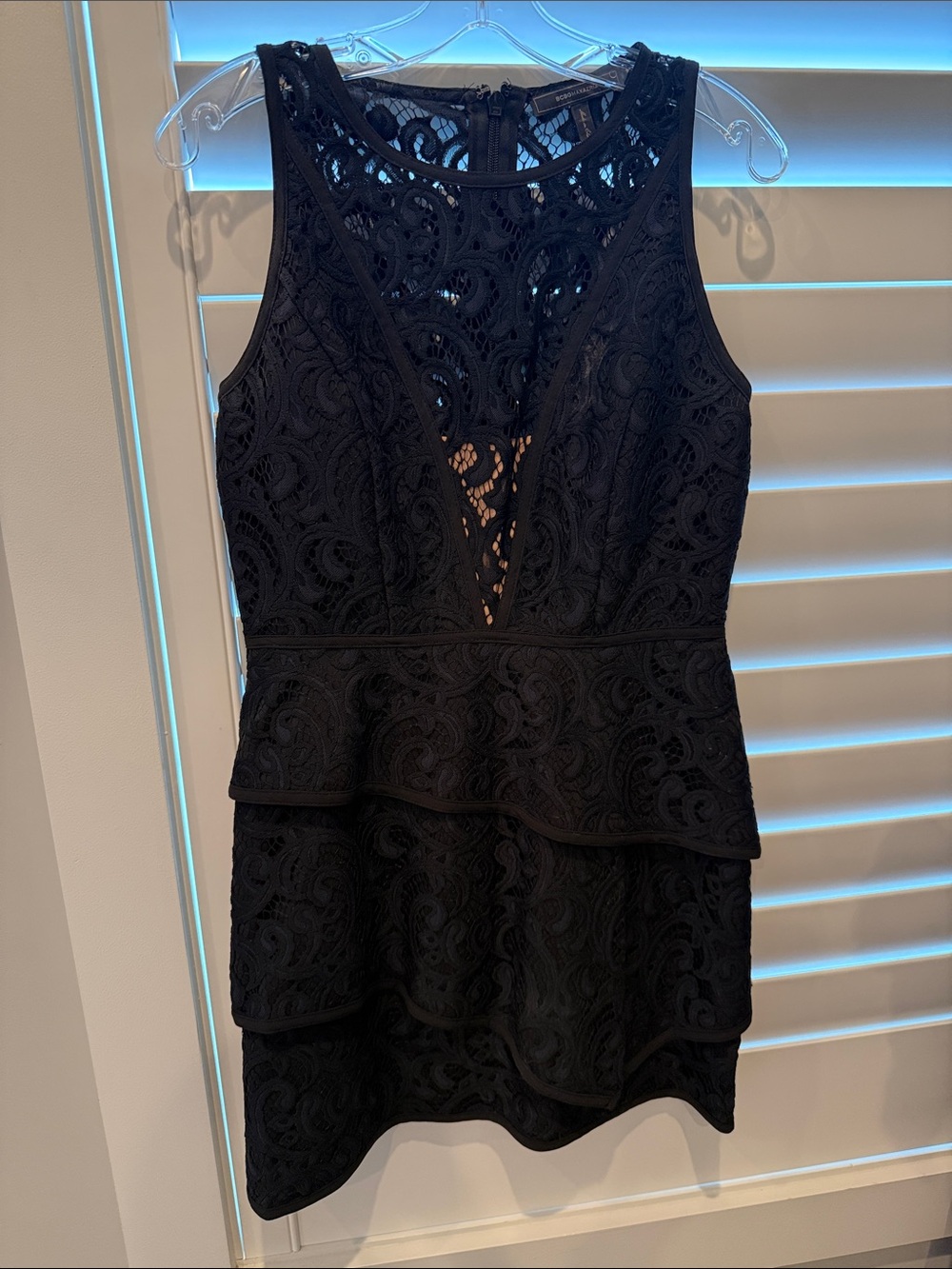 BCBGMaxAzria Black Lace Tiered Mini Dress